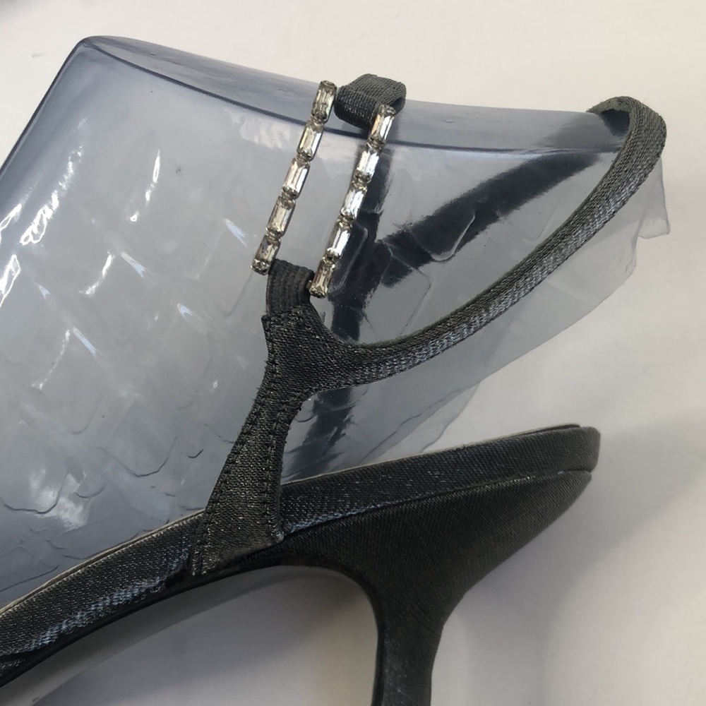 Stuart Weitzman silver metallic pointy square toe kitten heel slingbacks - Picture 3 of 6